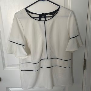 Banana Republic Cream Navy Blue Tie Back Blouse